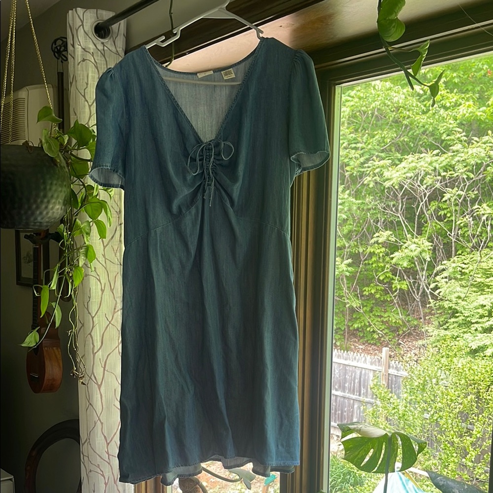 NWOT Levi's Soft Denim Short Sleeve Tie Front Mini Dress Flutter Sleeve XL